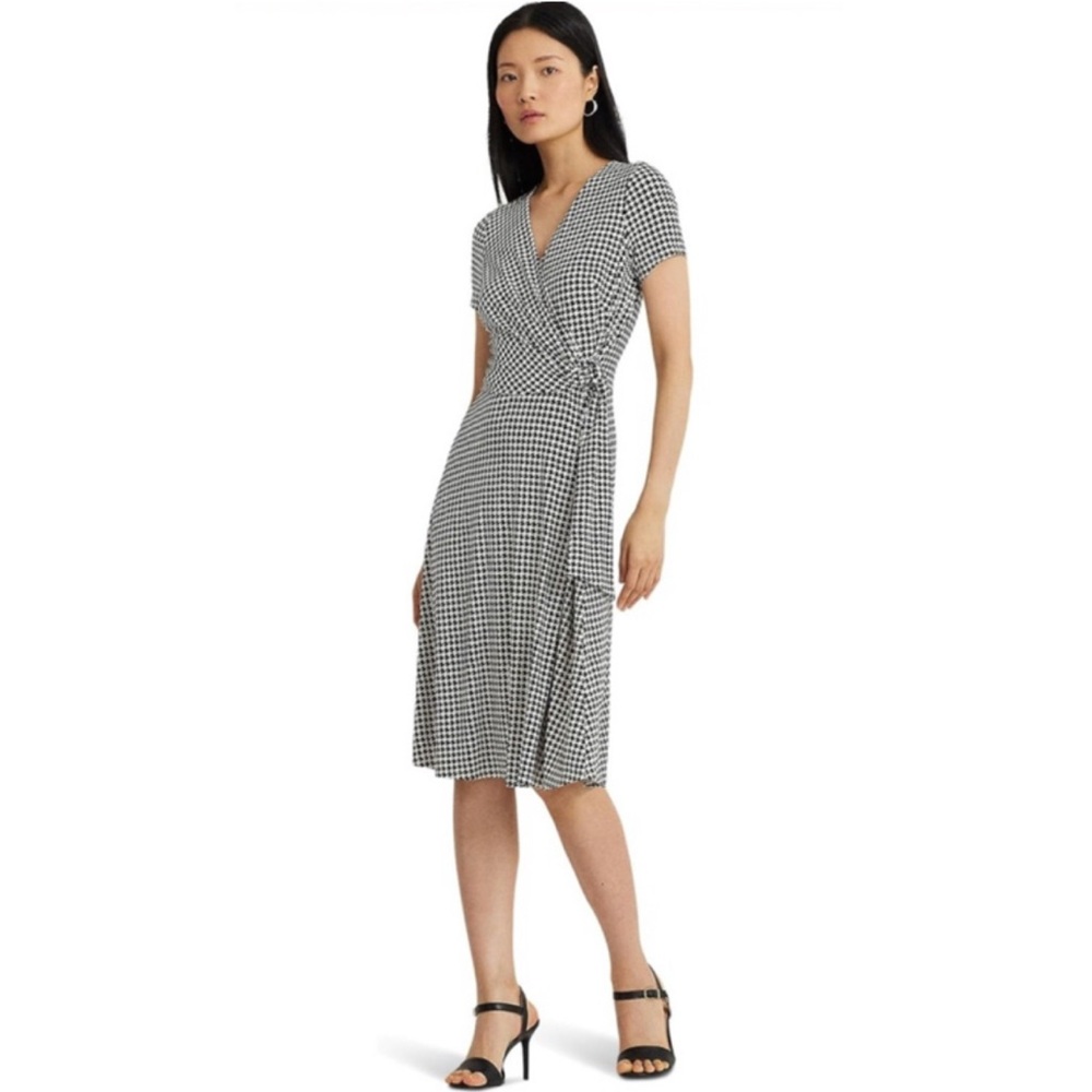 LAUREN Ralph Lauren Houndstooth Jersey Surplice Dress